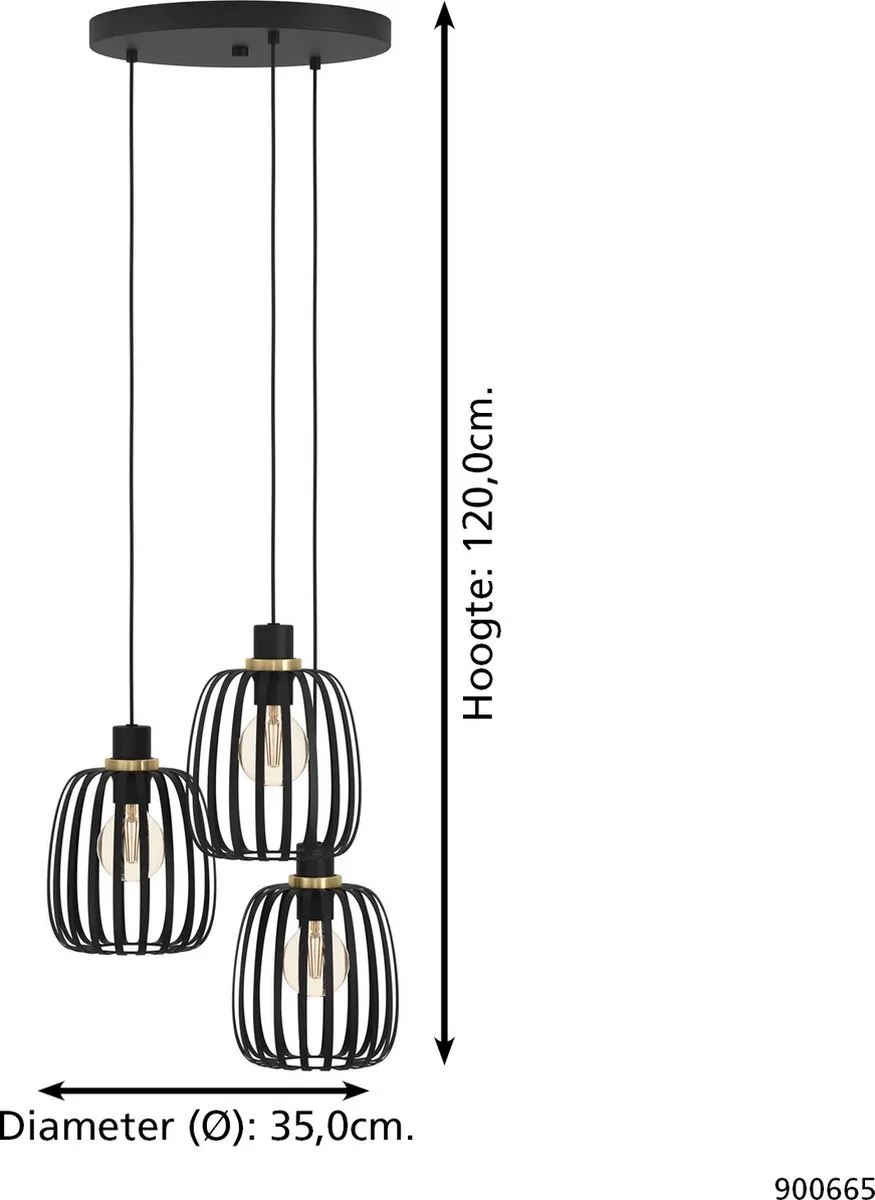 Eglo Pocicas Hanglamp E27 Ø35cm - Zwart/Goud - afbeelding 6 van 6