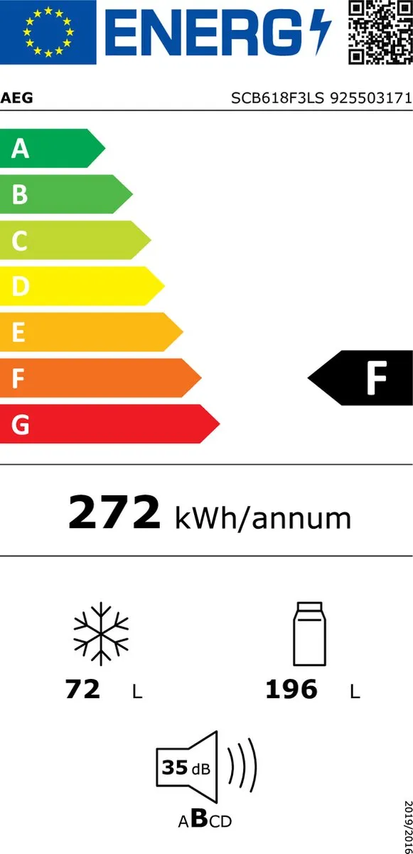 AEG SCB618F3LS Inbouwkoelkast 268L - 4 Plateaus - 2 Groentelades