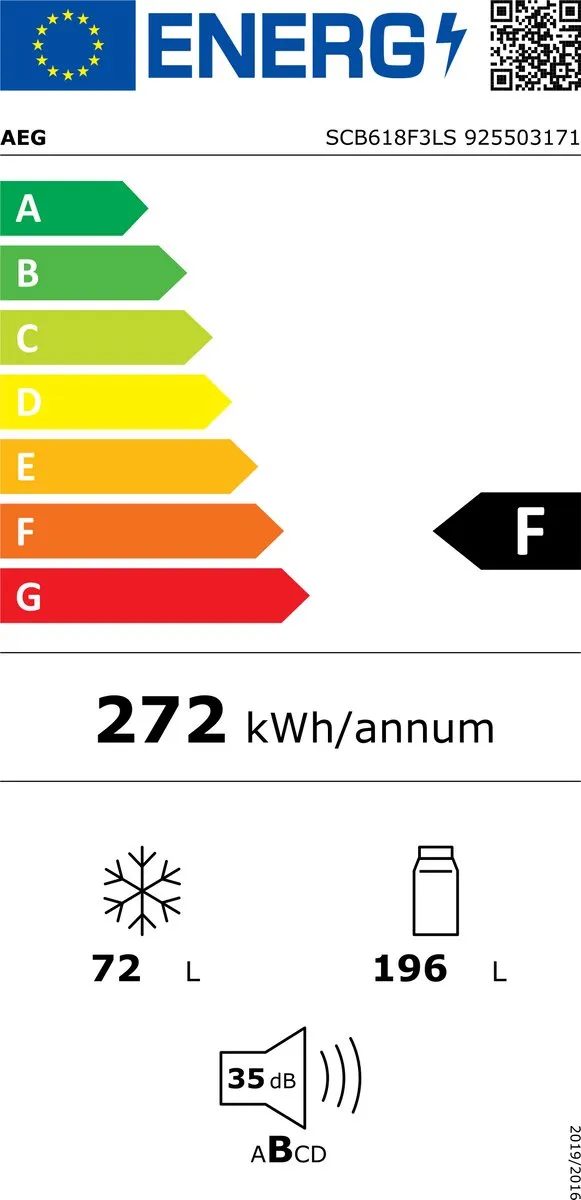 AEG SCB618F3LS Inbouwkoelkast 268L - 4 Plateaus - 2 Groentelades