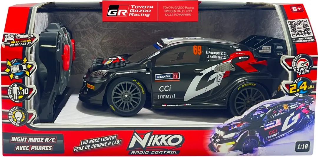 NIKKO Toyota Gazoo Racing Sweden Rally 2024 1/18 Modelauto - Rood/Grijs/Zwart