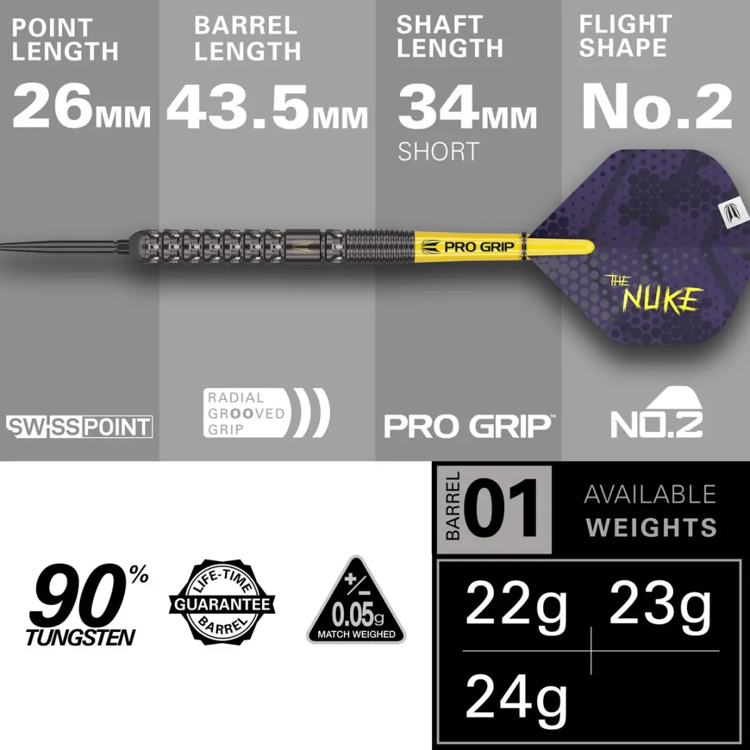 Target Luke Littler G1 Dartpijlen 22G - 90% Wolfraam - 3 Stuks