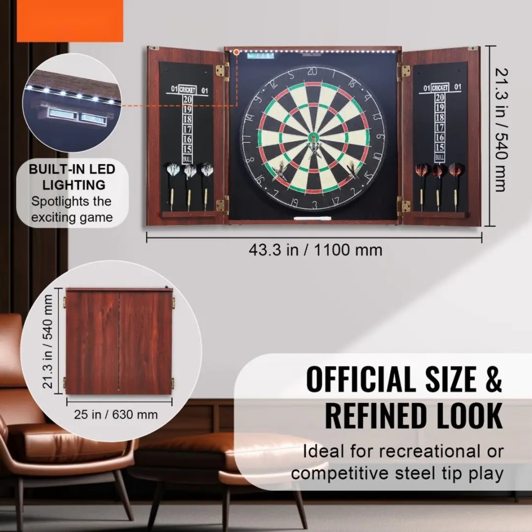 Dartshop Leiden Dartbordkast VDC11 - Officiële Wedstrijdmaat 45cm - Compleet met 6 Dartpijlen