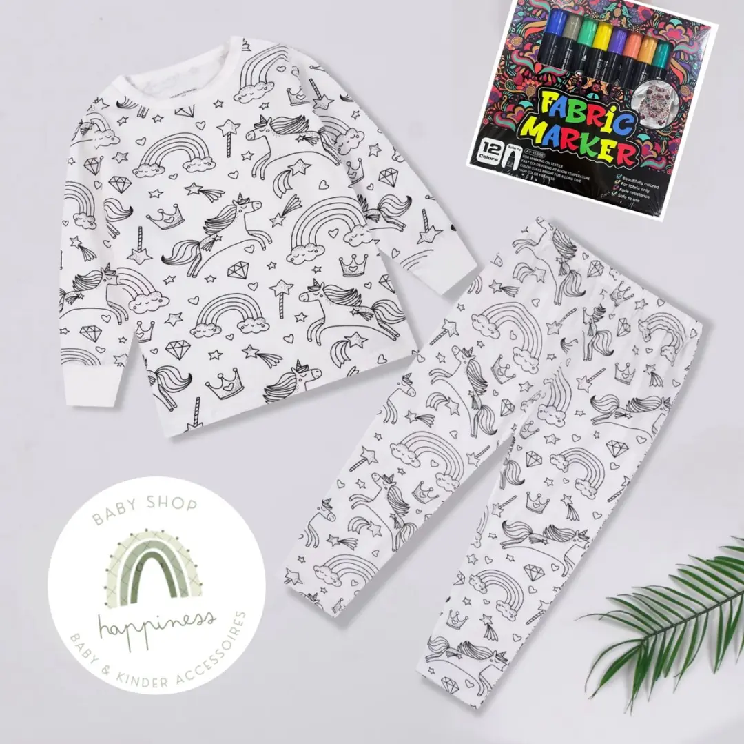 Unicorn Pyjama om zelf in te kleuren 128