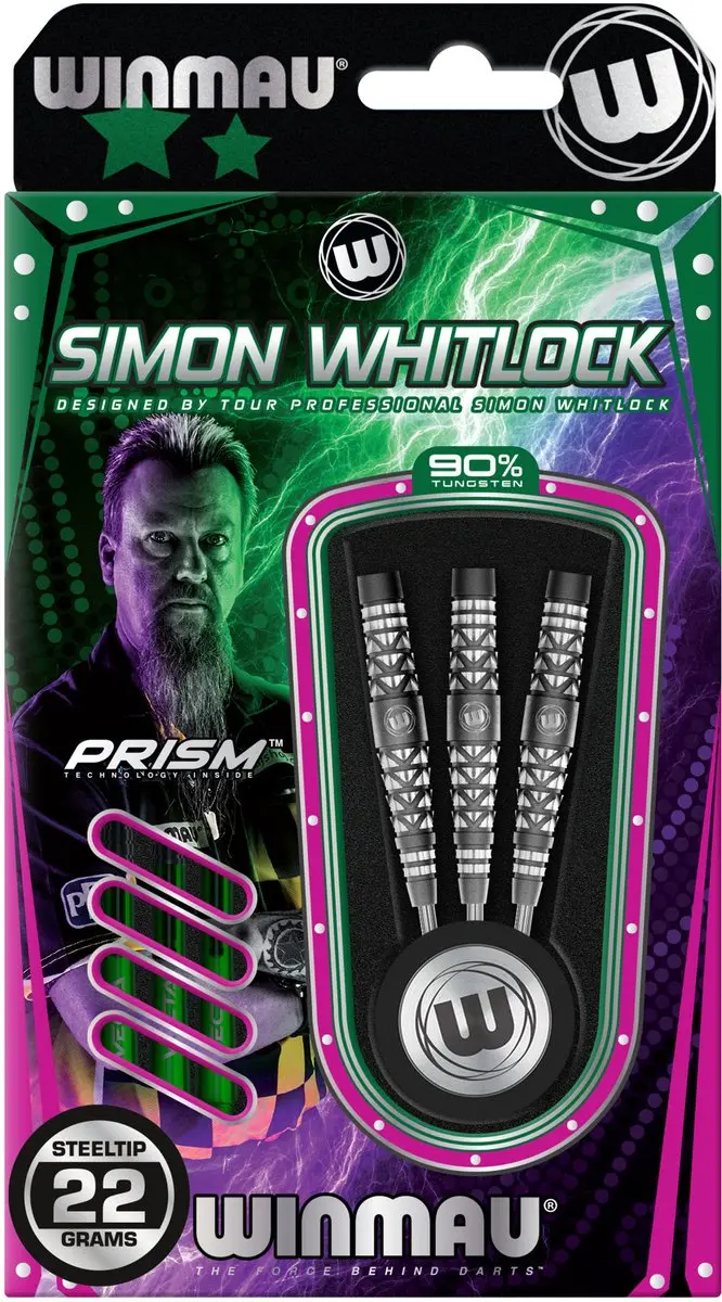 Winmau Simon Whitlock Atomised 90% Dartpijlen - 3 Stuks - Groen/Paars/Zilver