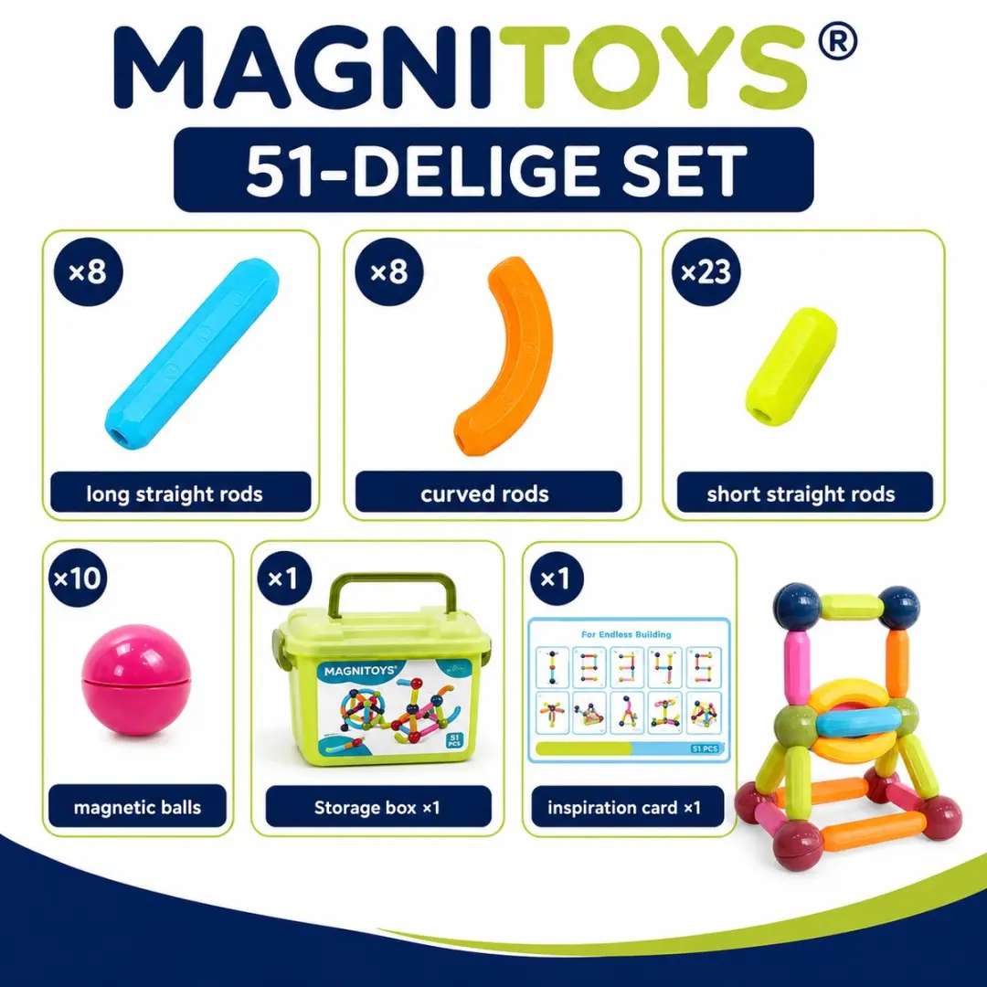 MagniToys Magnetisch Constructiespeelgoed 51 Stuks