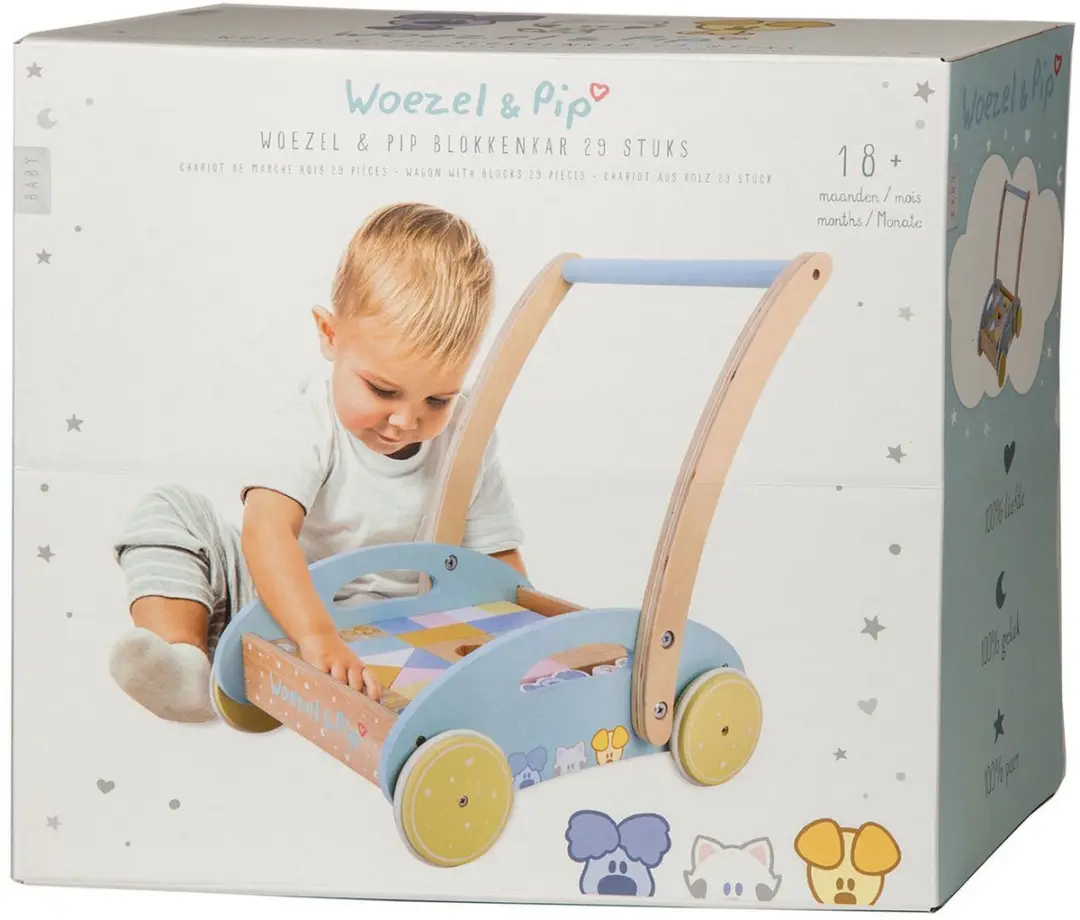 Woezel en Pip Baby Blokkenkar - 2 Stuks - Blauw