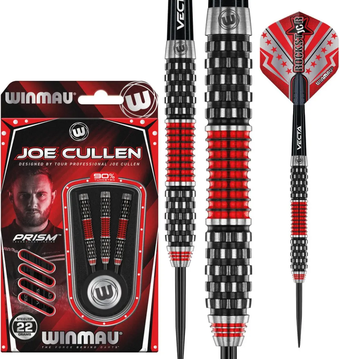 Winmau Joe Cullen Rockstar Series RS 1.0 Dartpijlen - 3 Stuks - Rood/Zilver/Zwart