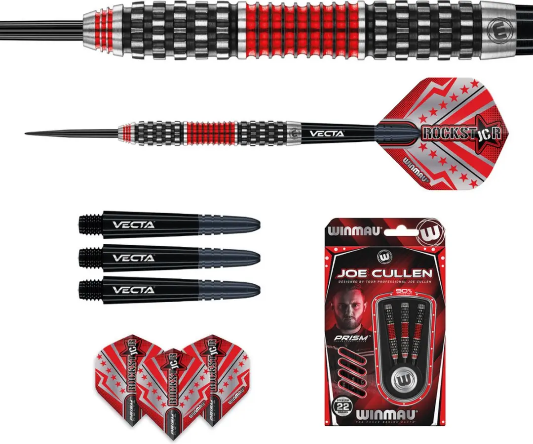 Winmau Joe Cullen Rockstar Series RS 1.0 Dartpijlen - 3 Stuks - Rood/Zilver/Zwart