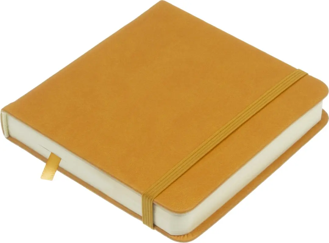 Kangaro Schetsboek 12x12cm Okergeel - PU Hardcover met Elastiek & Lint