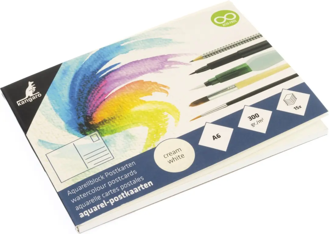 Kangaro Aquarelblok Postkaarten A6 - 15 Vel - 250g Wit