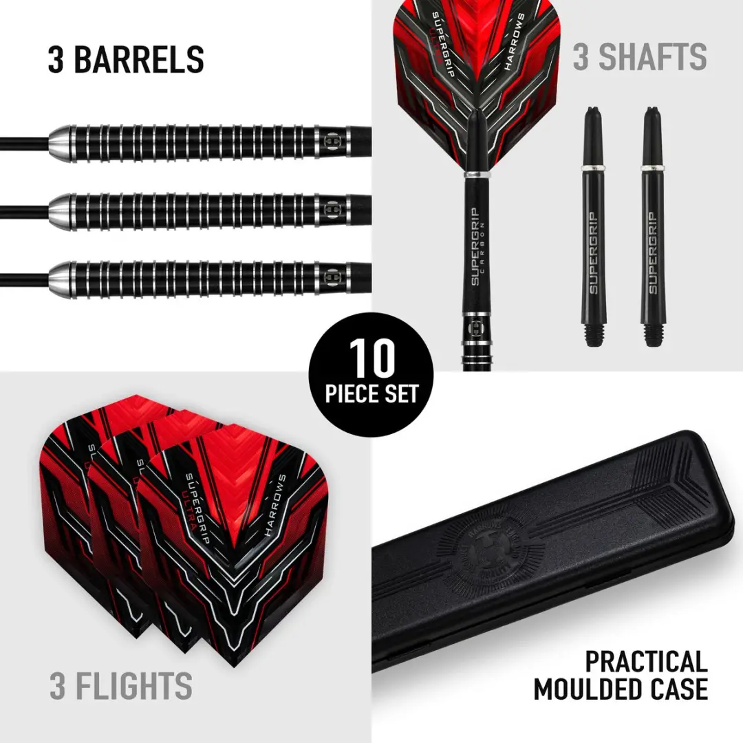 Harrows Supergrip Ultra 23gr Tungsten - 3 Stuks - Rood/Zilver/Zwart