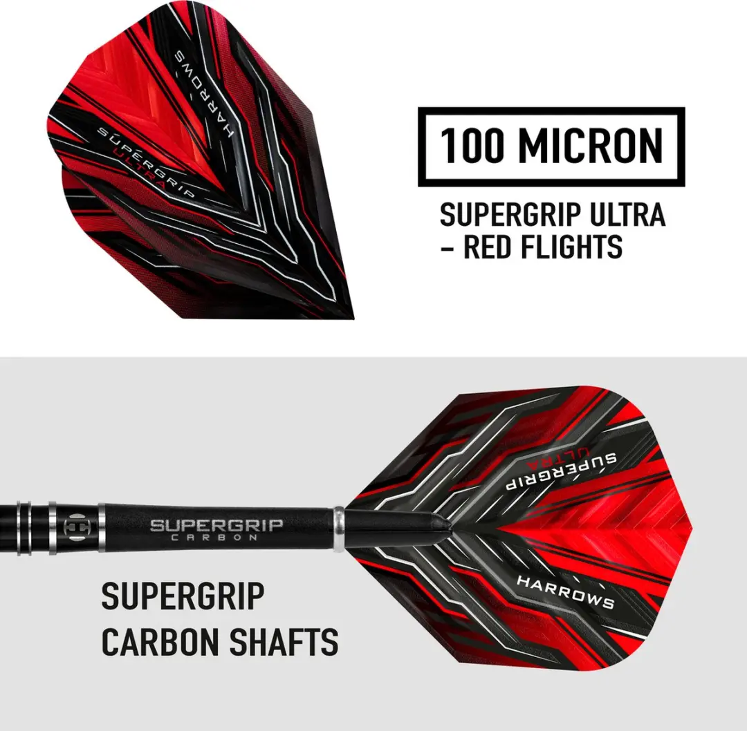 Harrows Supergrip Ultra 23gr Tungsten - 3 Stuks - Rood/Zilver/Zwart