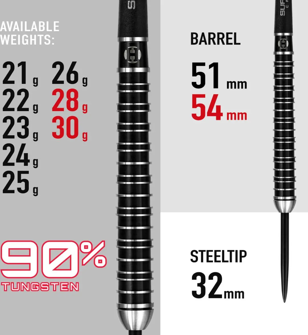 Harrows Supergrip Ultra 23gr Tungsten - 3 Stuks - Rood/Zilver/Zwart