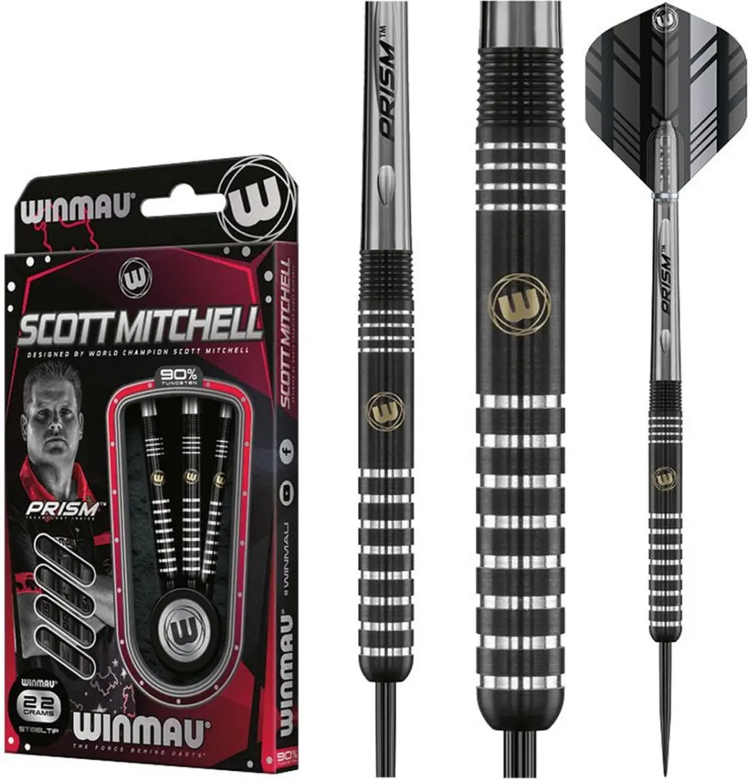 Winmau Scott Mitchell WC Dartpijlen 22g - 3 Stuks - Zwart