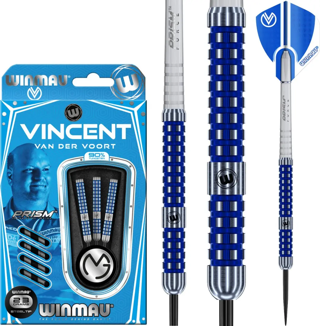 Winmau Vincent van de Voort Steeltip Tungsten Dartpijlen 23g - Blauw - 3 Stuks - afbeelding 6 van 6