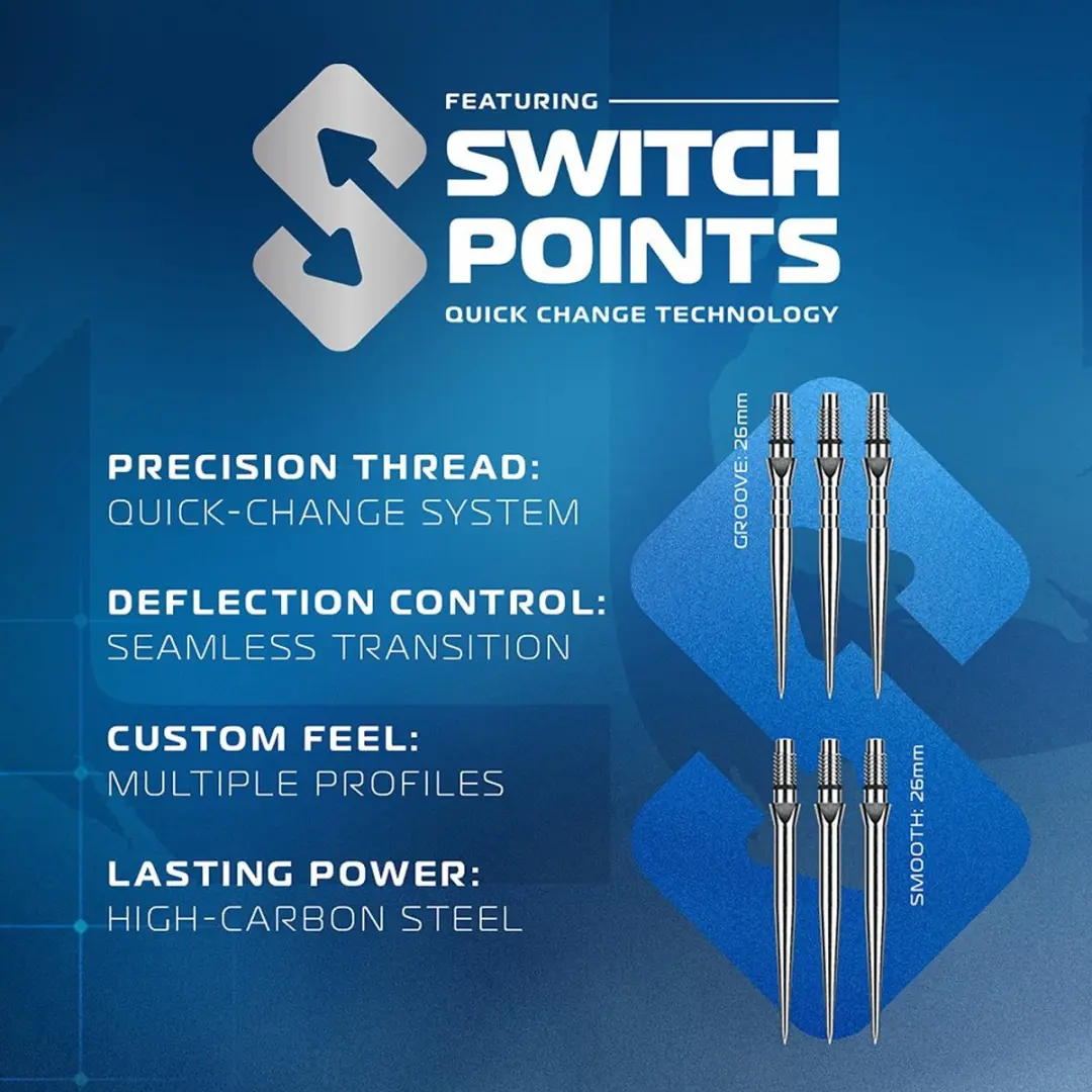 Winmau Lunaris Parallel Switch Point Dartpijlen - 3 Stuks - Blauw/Zilver