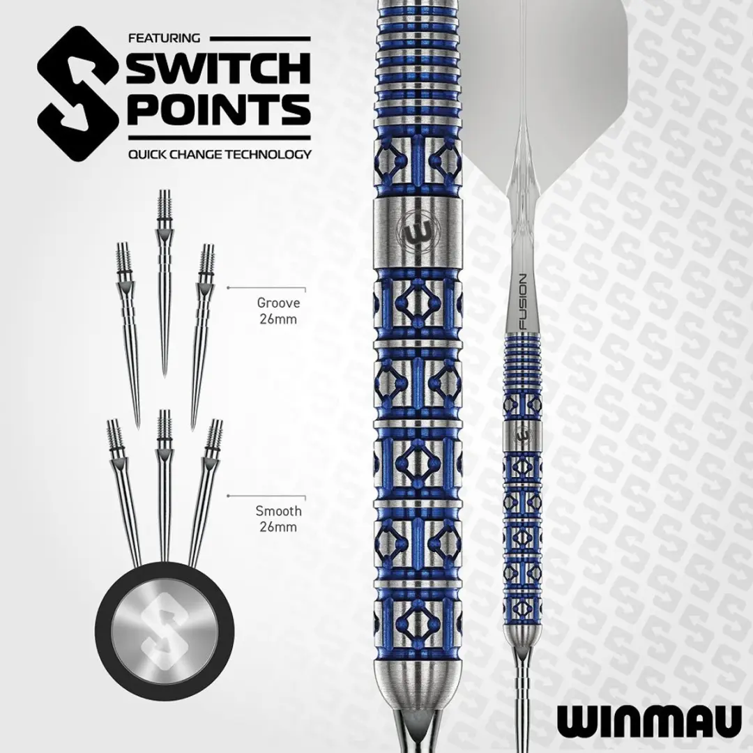 Winmau Lunaris Parallel Switch Point Dartpijlen - 3 Stuks - Blauw/Zilver