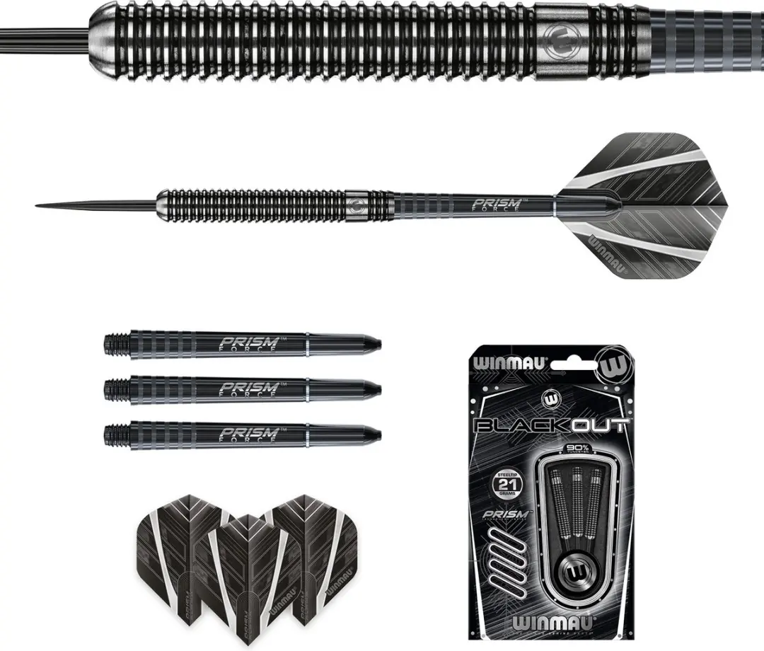 Winmau Blackout 1 Dartpijlen - 3 Stuks - Zwart/Zilver