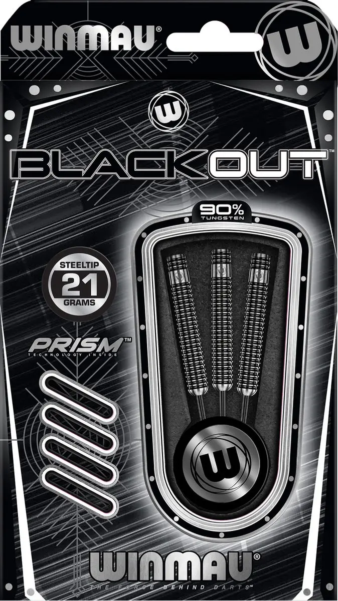 Winmau Blackout 1 Dartpijlen - 3 Stuks - Zwart/Zilver