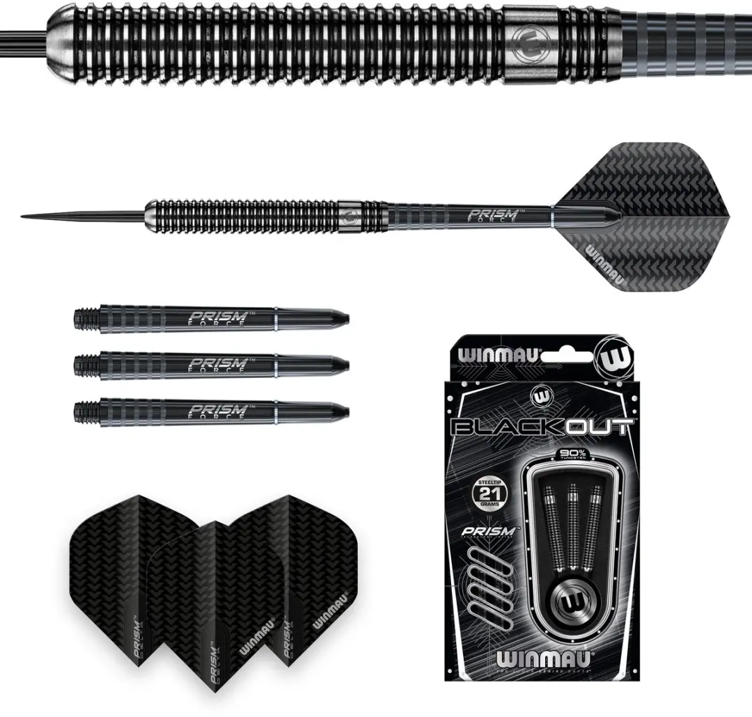 Winmau Blackout 1 Dartpijlen - 3 Stuks - Zwart/Zilver