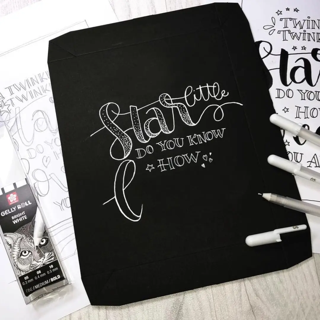 Sakura Black & White Canvas Set - 3x DIY Schilderij 21x14,8cm - 3x Gelly Roll Gelpennen Wit