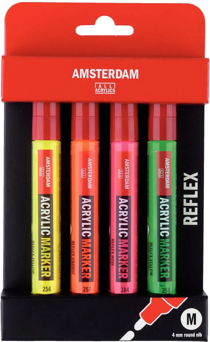 Amsterdam Markers M Set 4 Reflexkleuren 4mm - Assorti