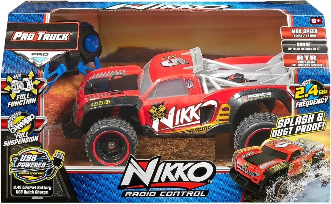 NIKKO Pro Truck RC Auto 14 km/h - 4WD - Rood - 4x 6V Accu - afbeelding 6 van 6