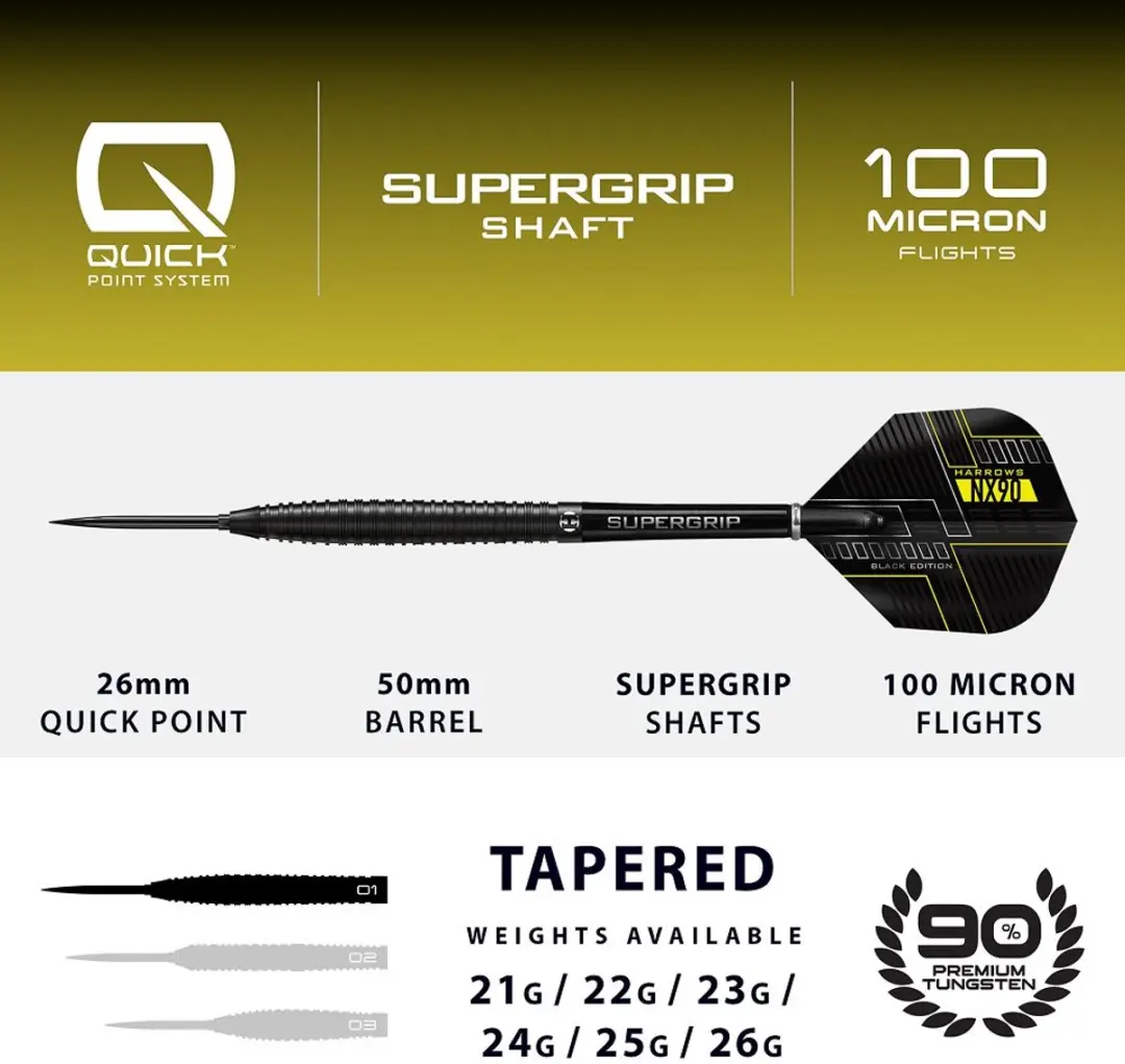 Harrows NX90 Black Edition Darts 25gr - 3 Stuks