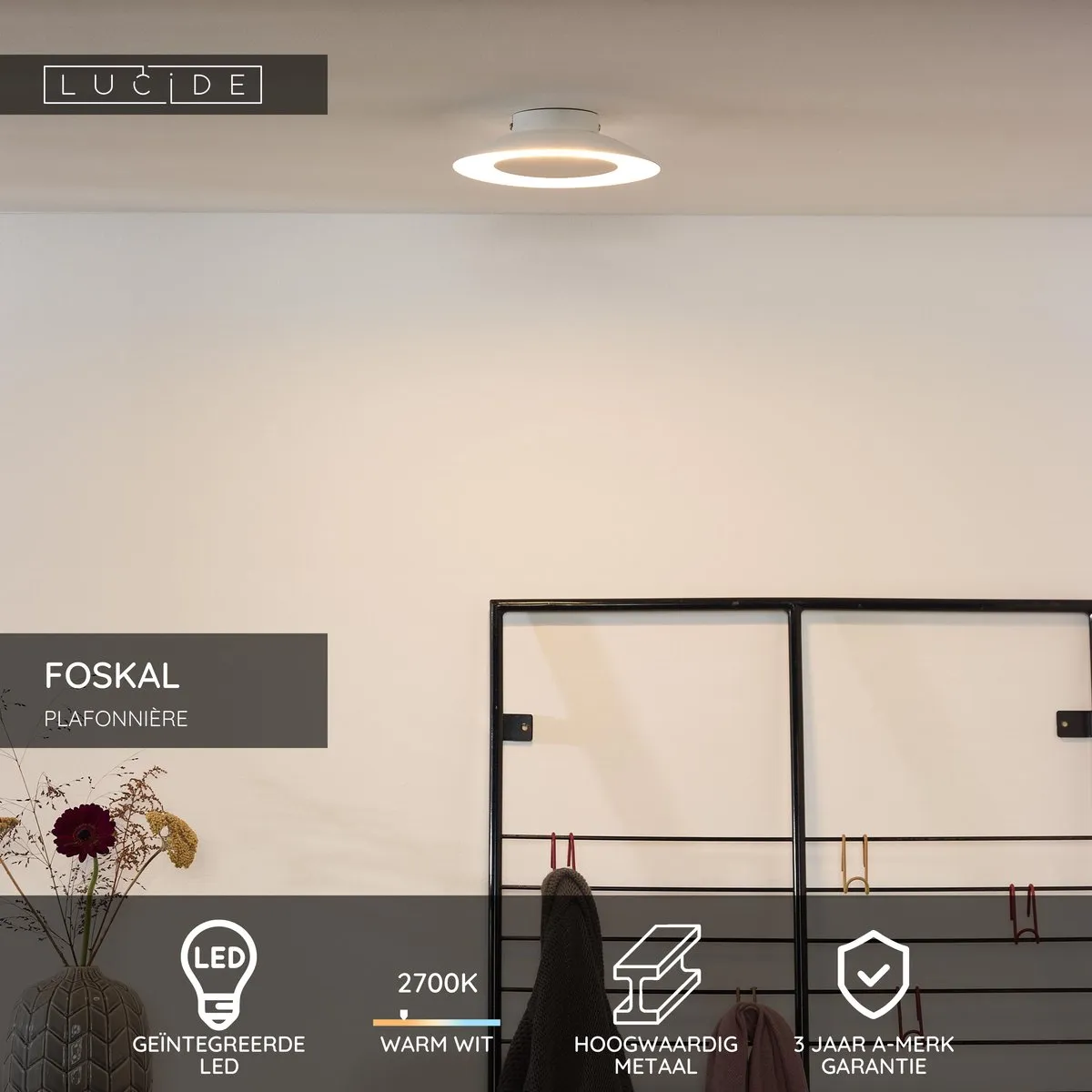Lucide FOSKAL Plafondlamp Ø21,5cm - 6W Warm Wit