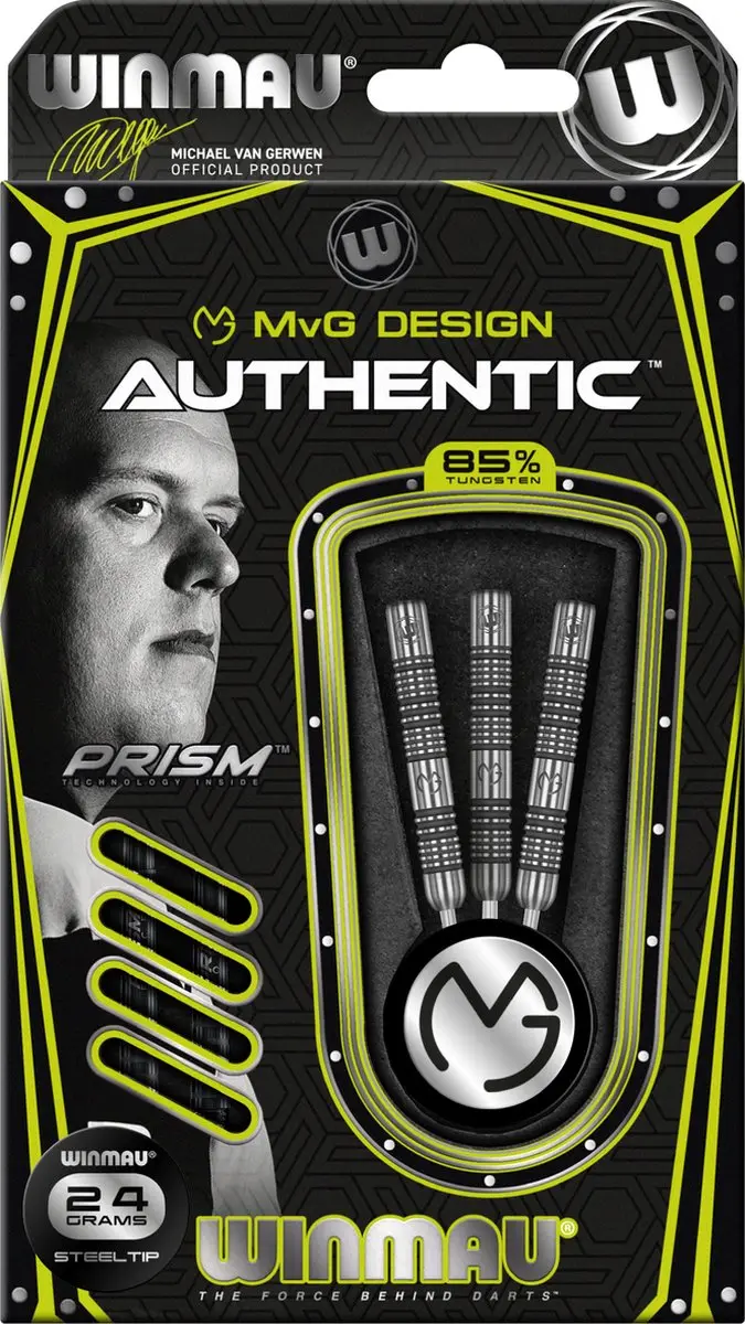 Winmau Michael van Gerwen Authentic Dartpijlen 3 Stuks - Zwart/Groen