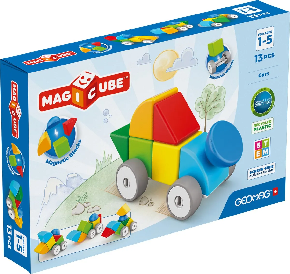 Geomag Magicube Blokken Gerecyclede Auto's 13 Stuks