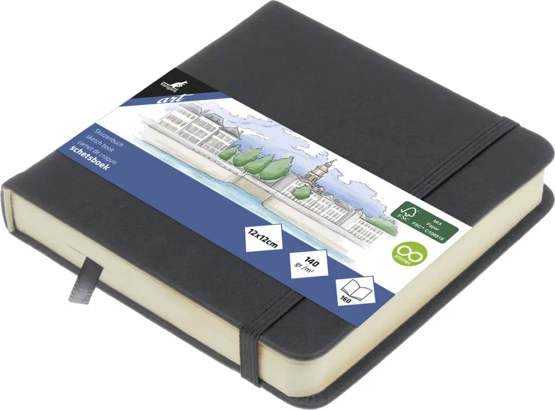 Kangaro Schetsboek 12x12cm Cold Grey - PU-hardcover met elastiek