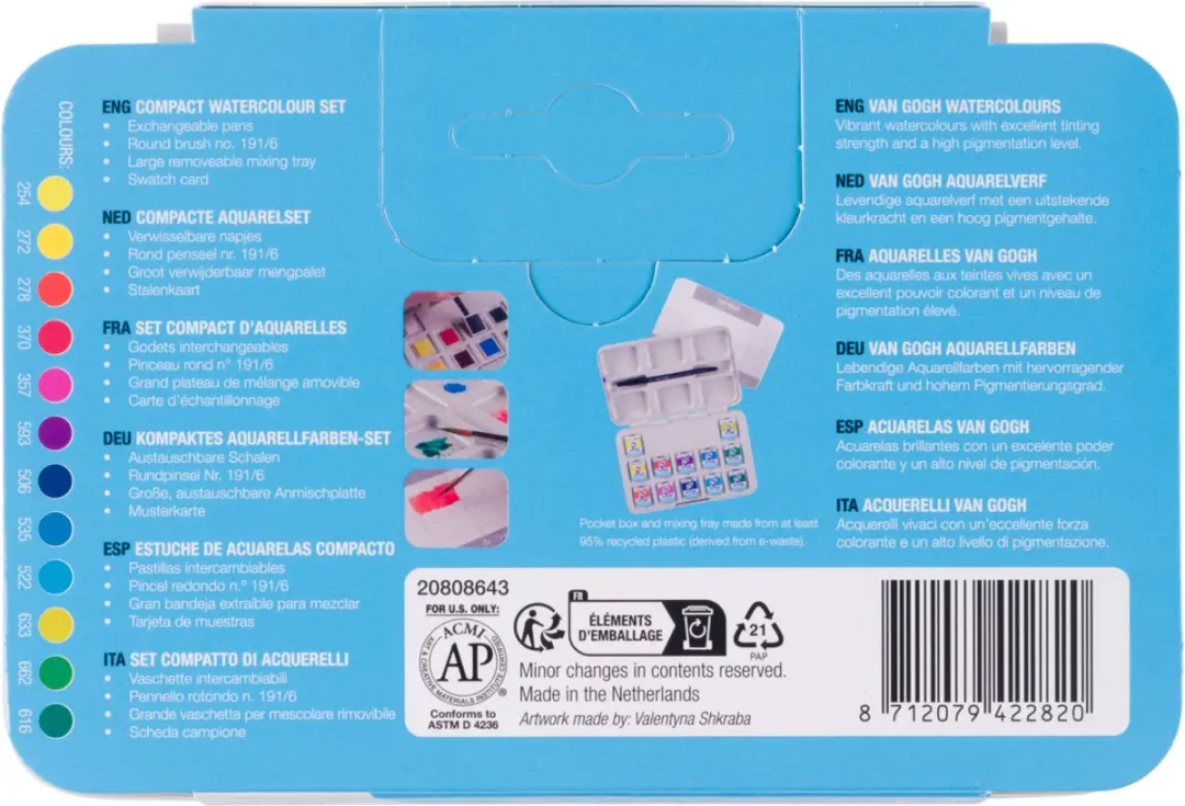 Van Gogh Aquarelverf Pocket Box - 12 Kleuren 12ml