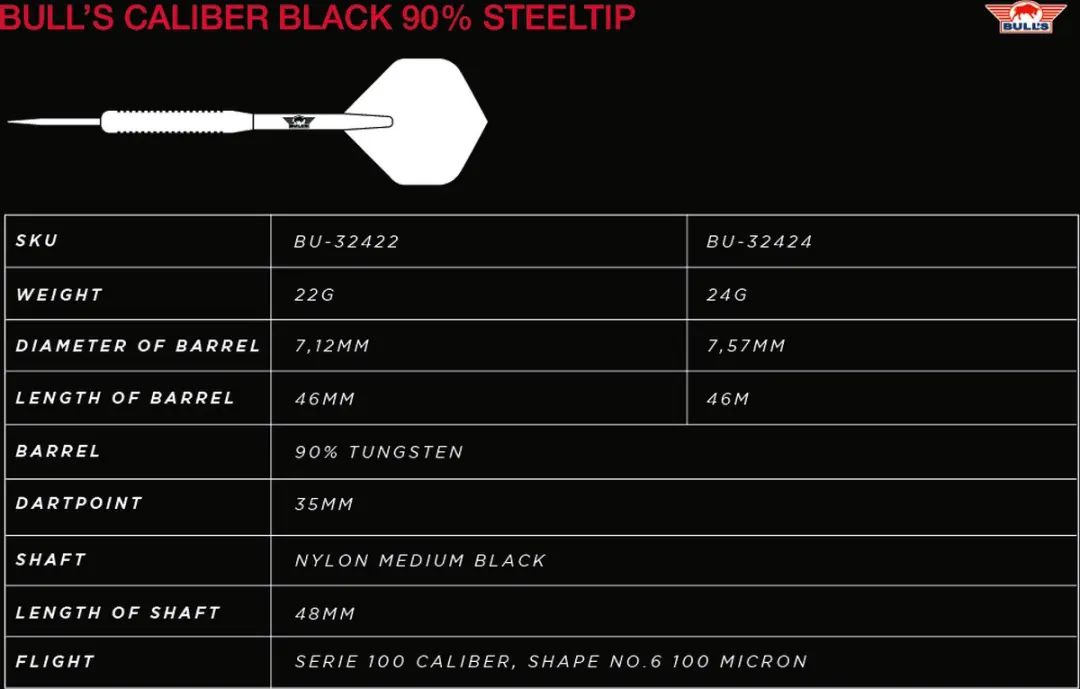 Bull's Caliber Black Dartpijlen 24g - 3 Stuks