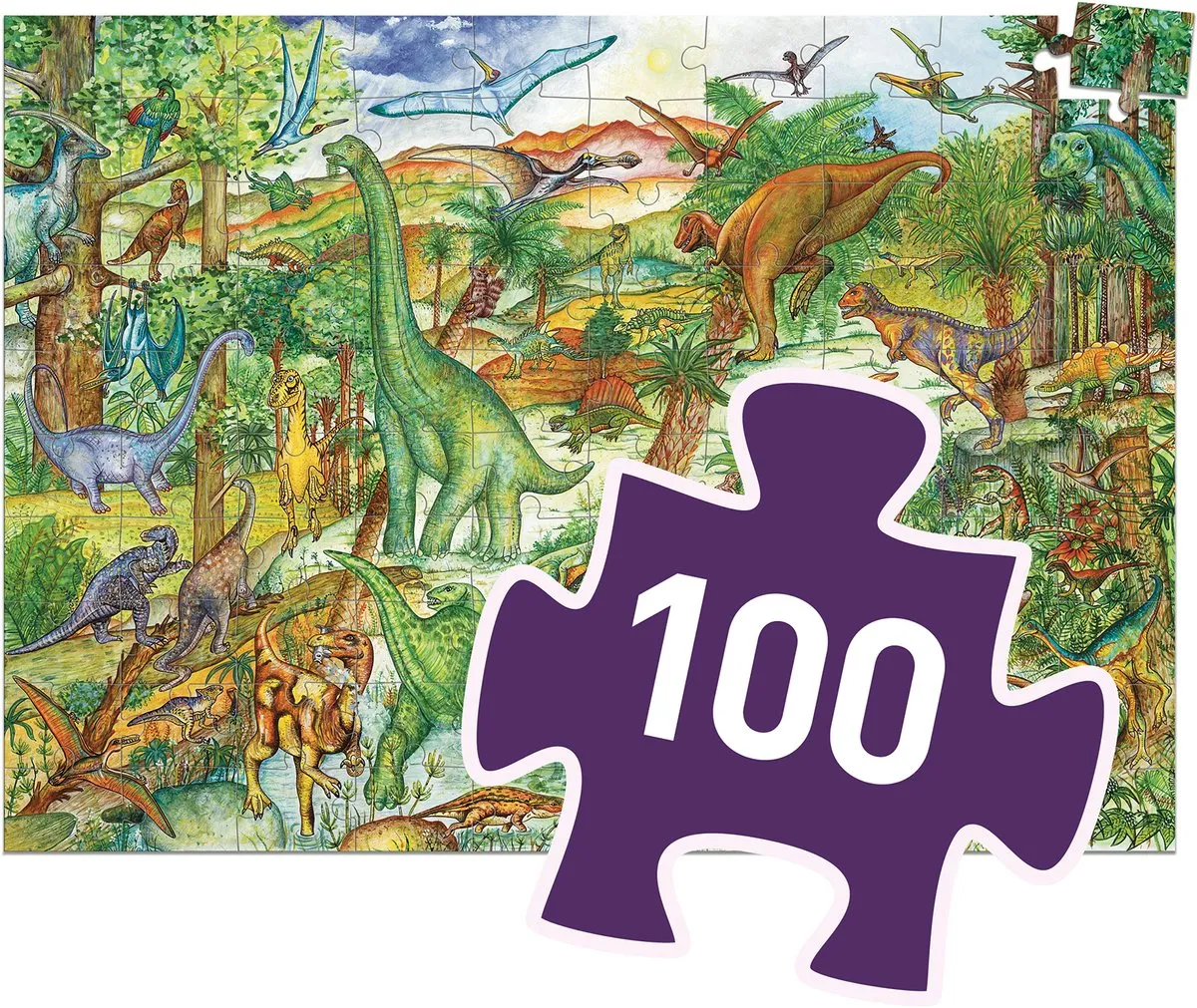 Djeco Dinosaurussen Puzzel 100 Stuks - Multicolor