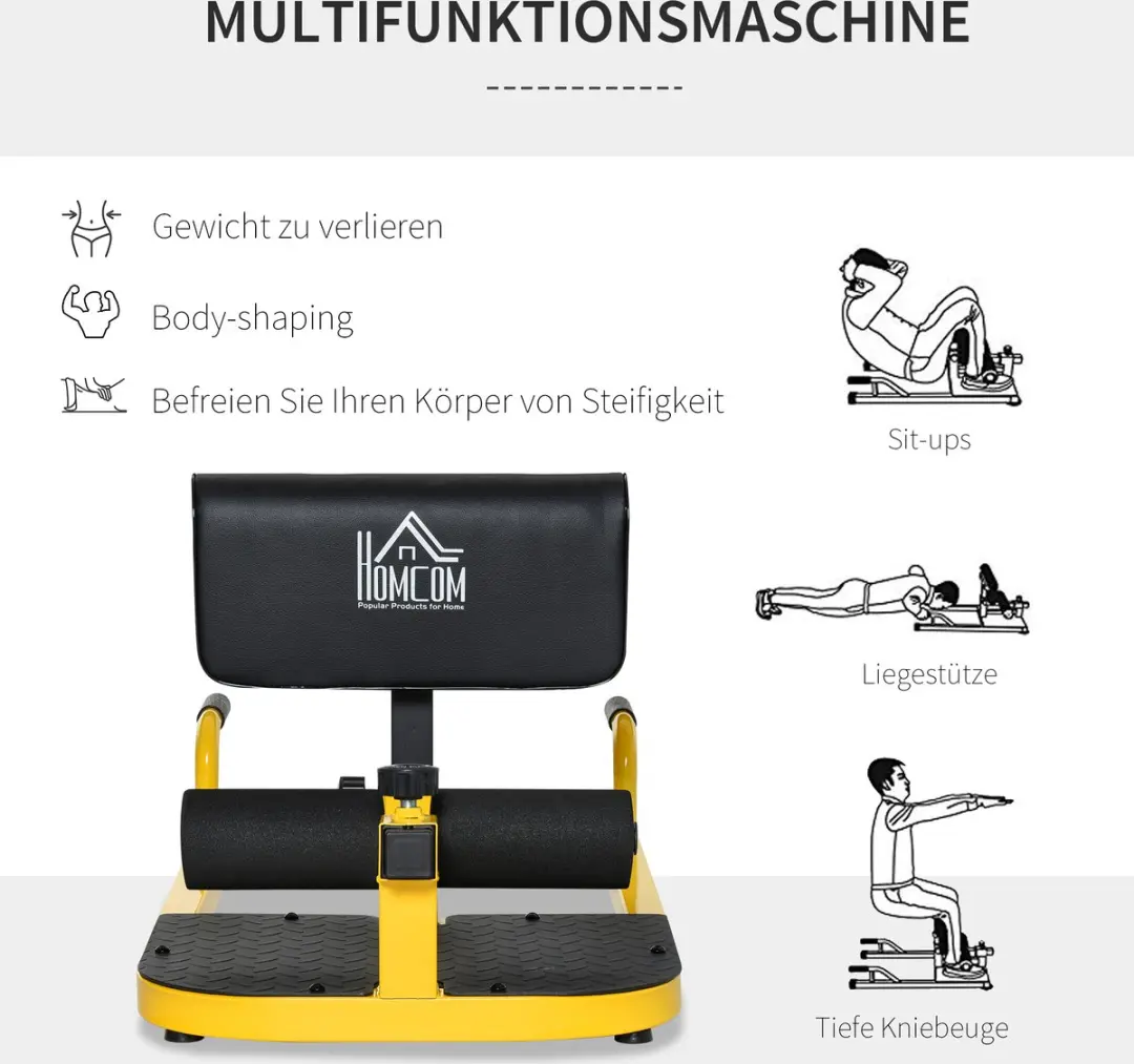 Homcom Buikspiertrainer Geel - Hoogte verstelbaar tot 120 kg