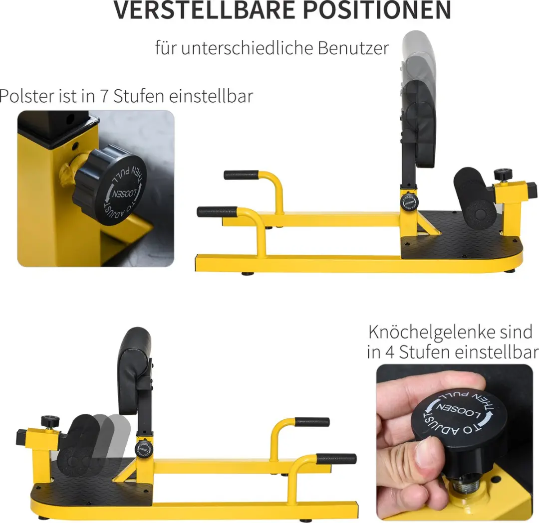 Homcom Buikspiertrainer Geel - Hoogte verstelbaar tot 120 kg - afbeelding 6 van 6