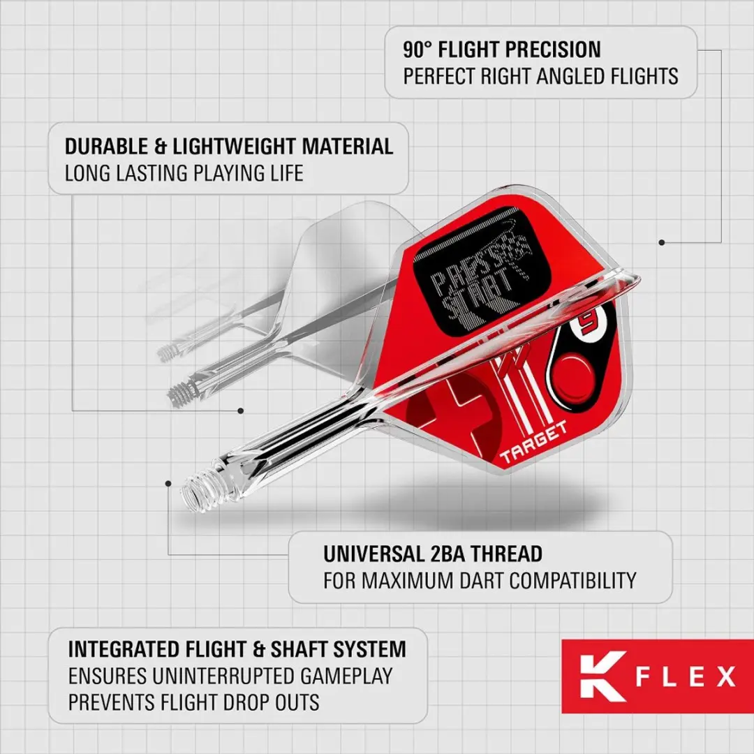 Target K-Flex Press Start NO6 Dart Flights - 3 Stuks - Rood/Transparant