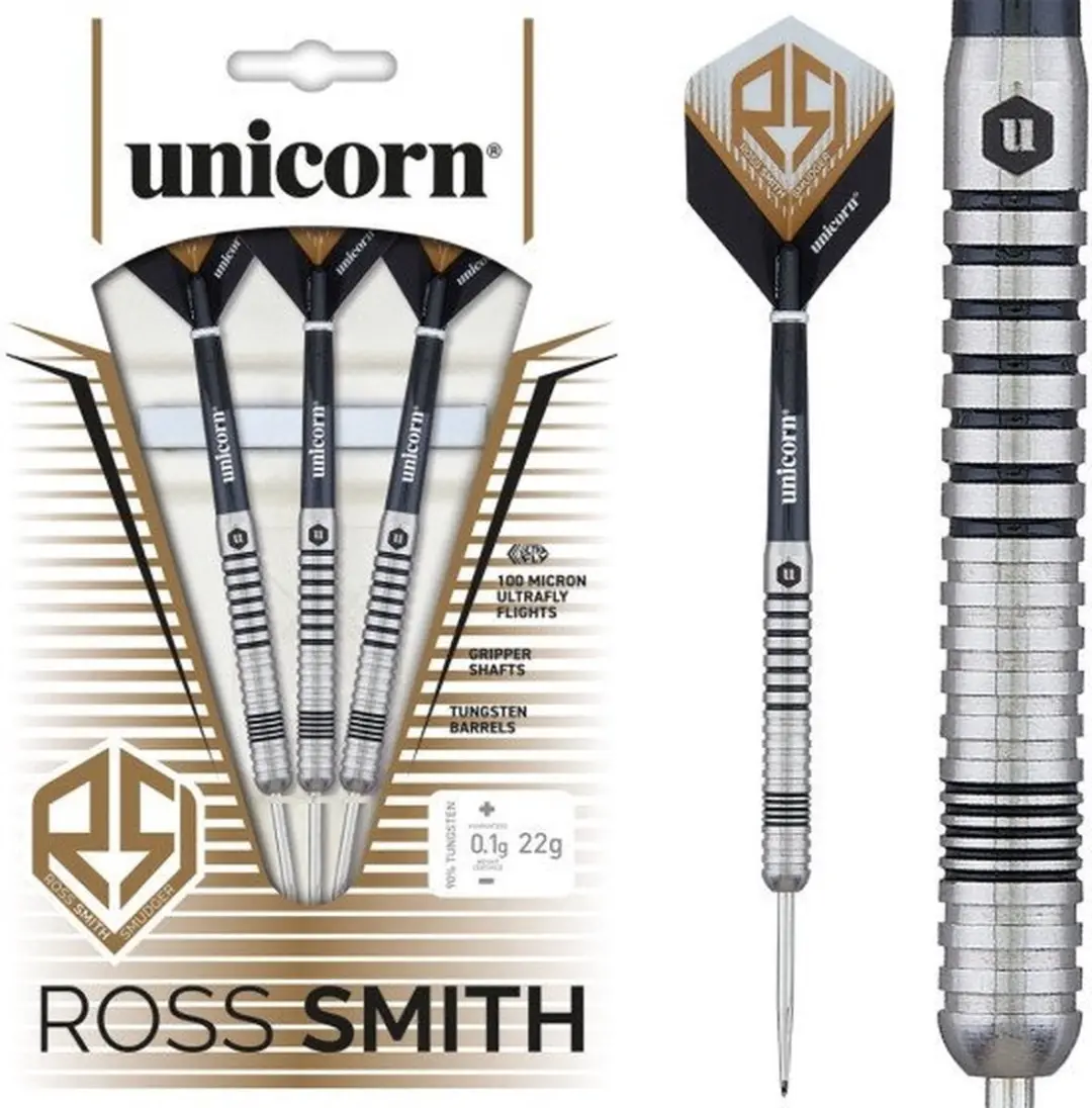 Unicorn Ross Smith Smudger 80% Dartpijlen - 3 Stuks - Zilver/Zwart