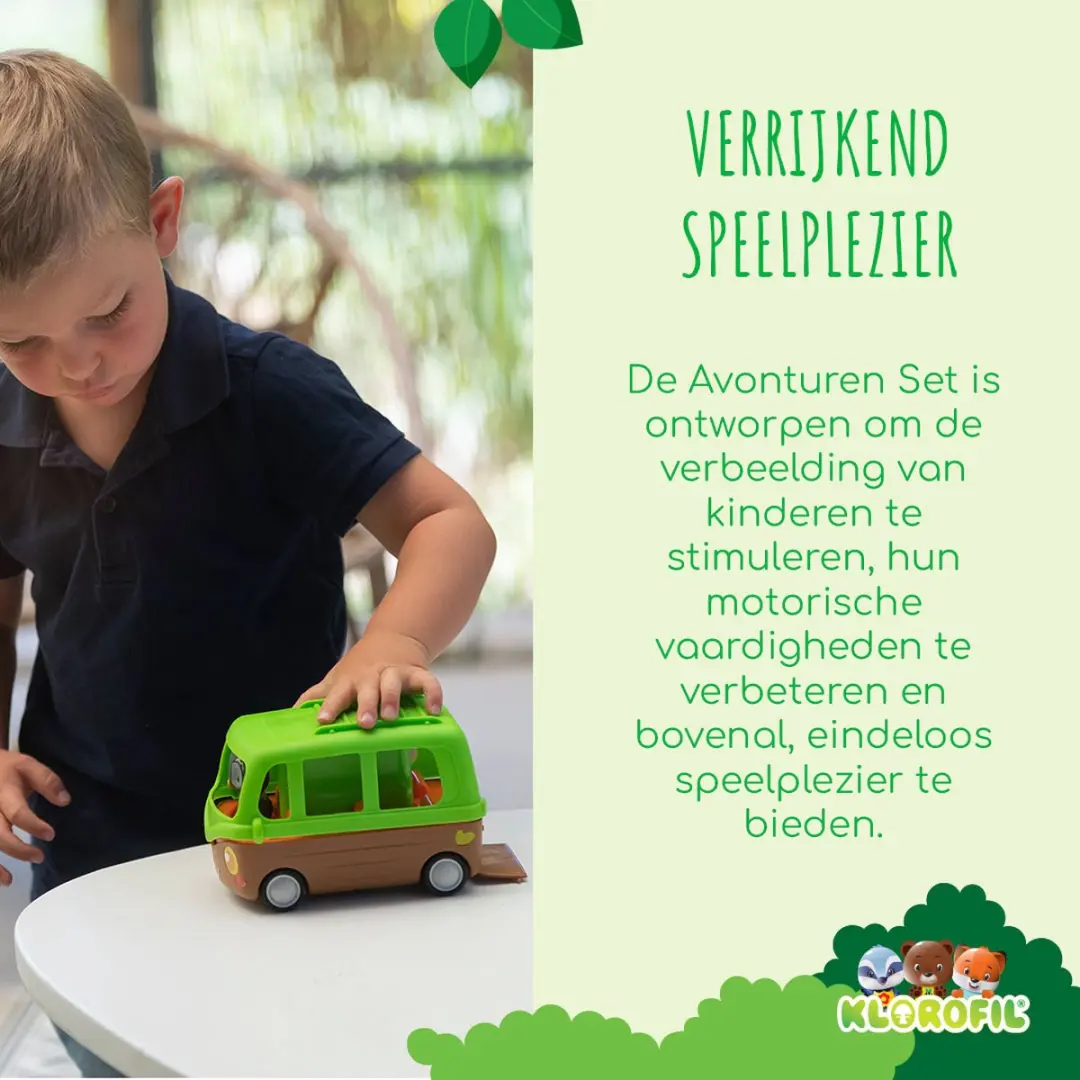 Klorofil Het Avonturenpakket 6-delig - Speelgoedset met bus, quad en figuren - Rood/Groen