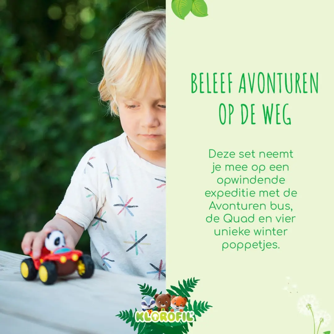 Klorofil Het Avonturenpakket 6-delig - Speelgoedset met bus, quad en figuren - Rood/Groen