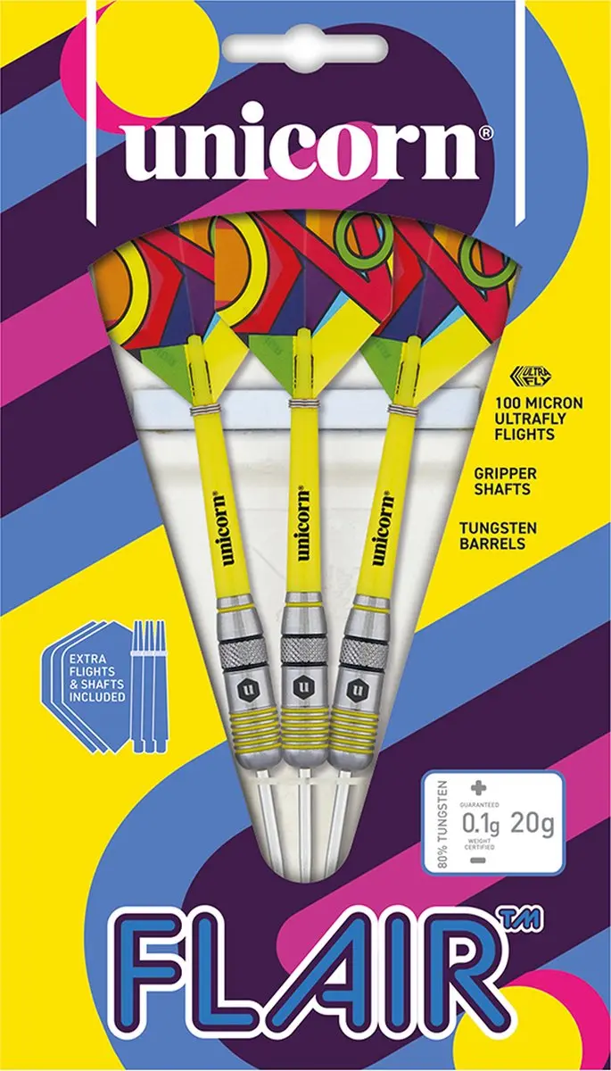 Unicorn Flair 1 Dartpijlen 80% - 3 Stuks - Geel/Zwart/Zilver