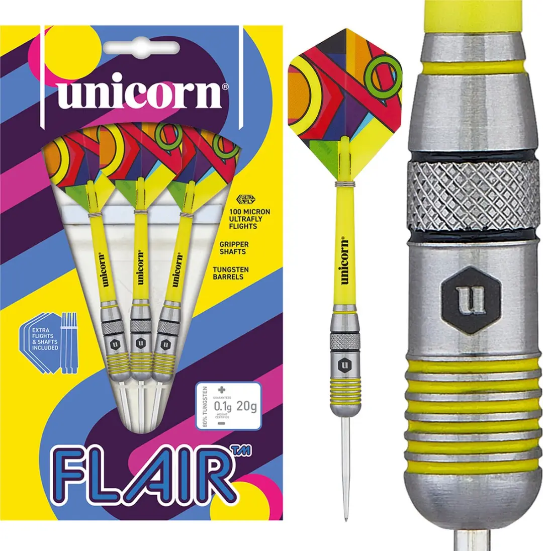 Unicorn Flair 1 Dartpijlen 80% - 3 Stuks - Geel/Zwart/Zilver