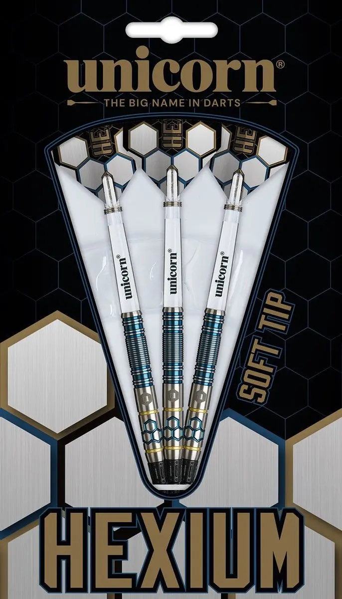 Unicorn Hexium 2 Soft Tip Darts 3 Stuks - Blauw/Goud