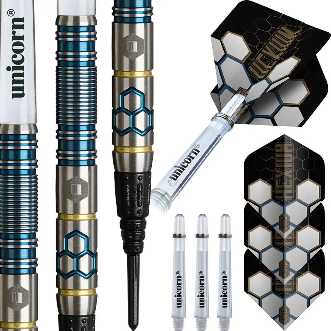 Unicorn Hexium 2 Soft Tip Darts 3 Stuks - Blauw/Goud - afbeelding 6 van 6