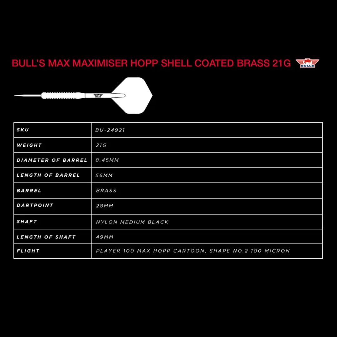 Bull's Max Maximiser Hopp Dartpijlen 21g - 3 Stuks - Zwart