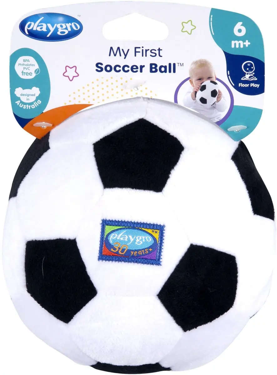 Playgro My First Soccer Pluche Voetbal 13cm - Zwart/Wit