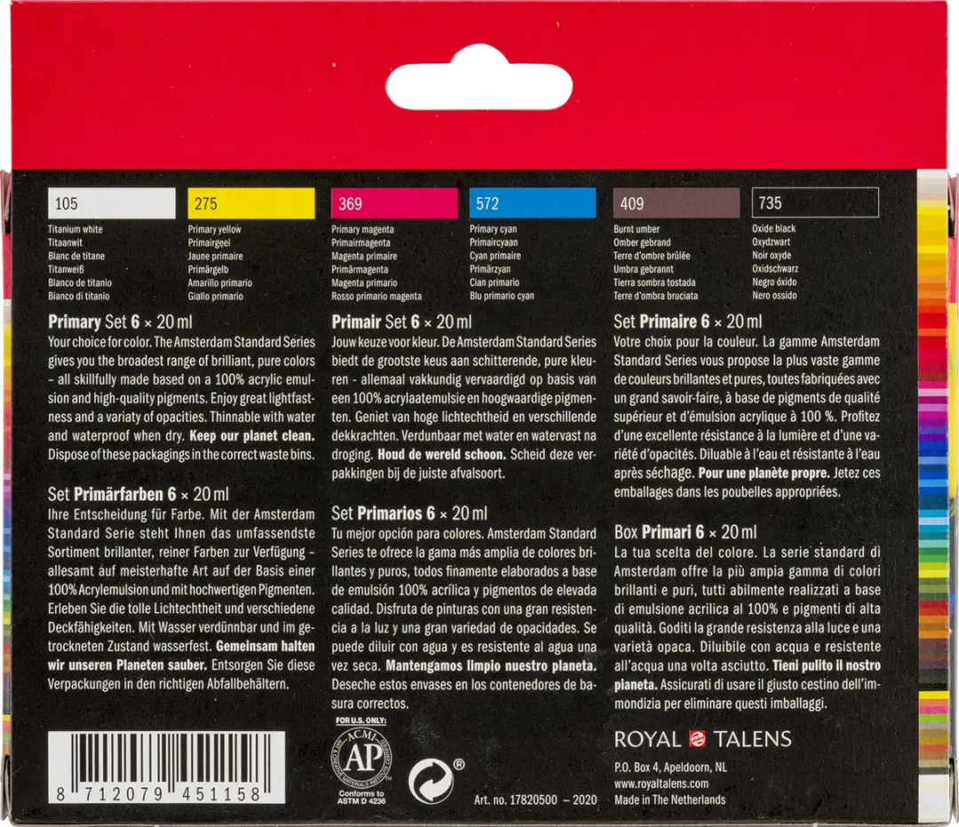 Amsterdam Standard Acrylverf Primaire Set - 6x20ml - Assorti