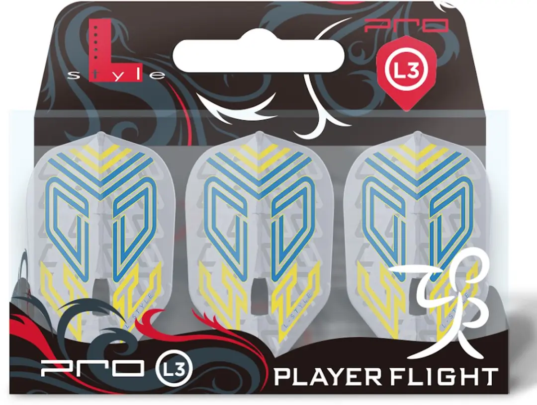 L-Style L3 Pro Oskar Lukasiak Dart Flights - 3 Stuks - Blauw/Geel/Transparant