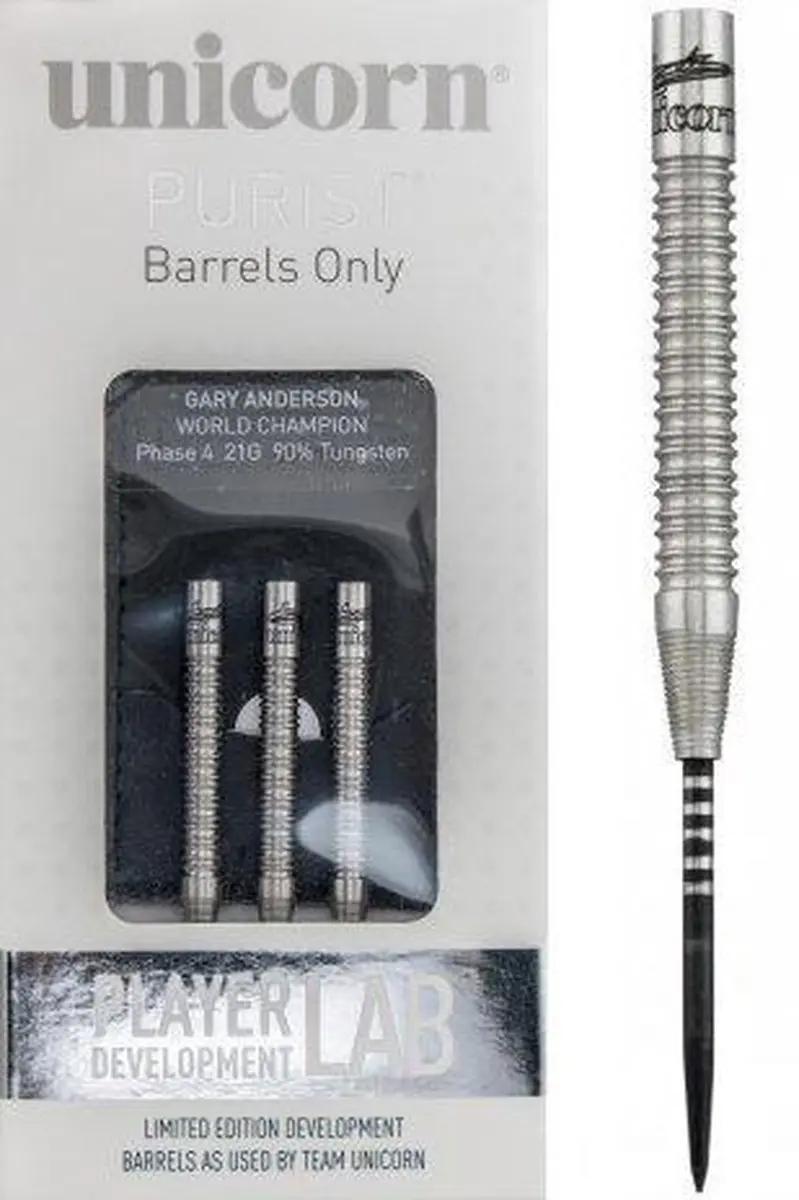 Unicorn Purist Gary Anderson W.C. Phase 4 Dartpijlen - 3 Stuks - Zilver